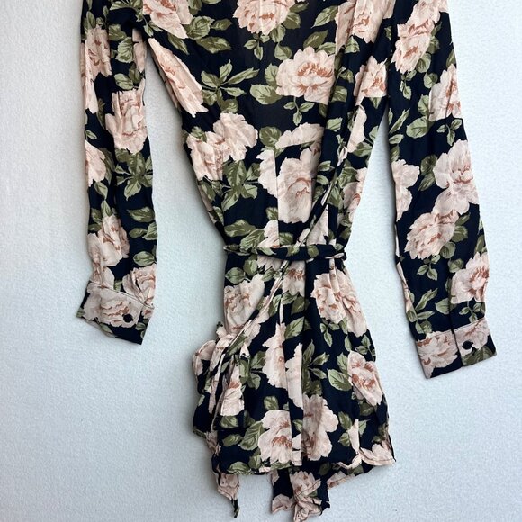 Reformation Dark Floral Wrap Dress Womens Small Deep V Whimsigoth Cottage Mini - Picture 12 of 13